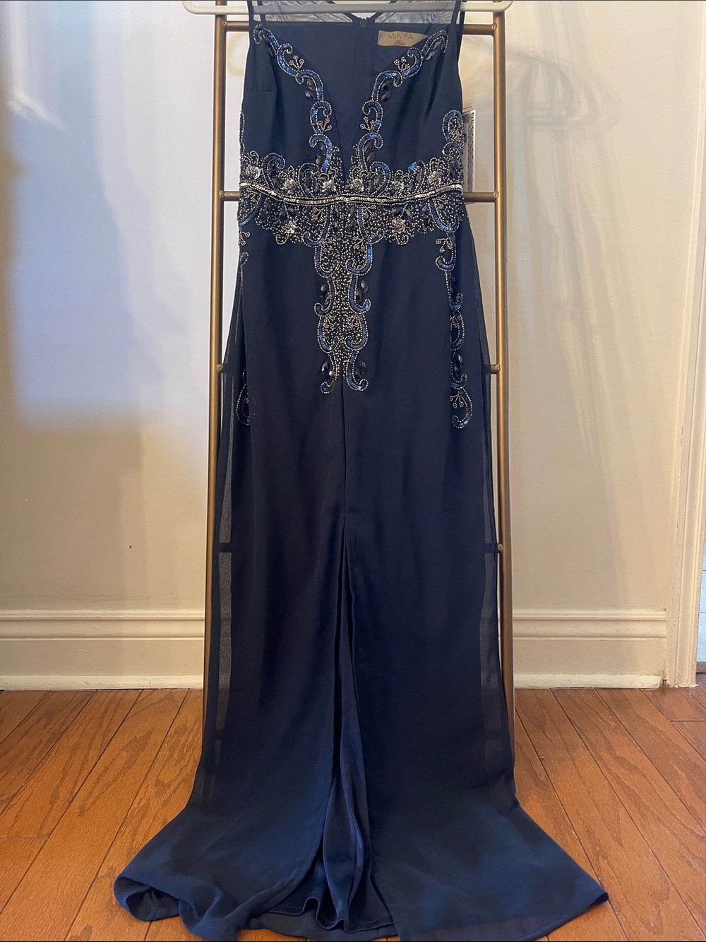 Maya Navy Embellished Strapless Maxi Dress